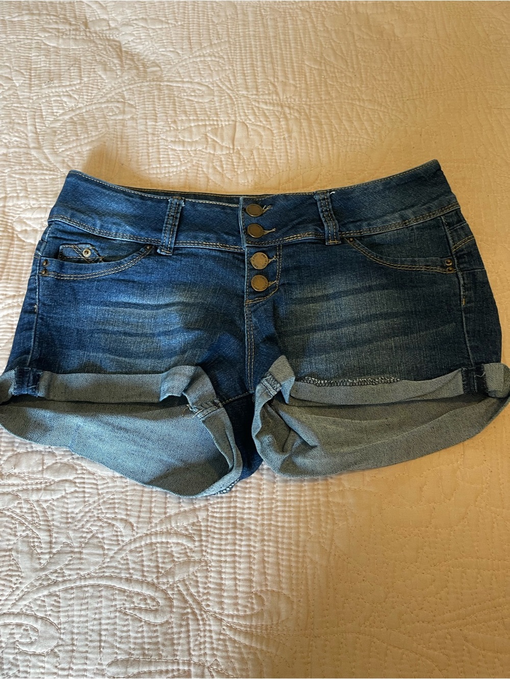 Women's Dark Blue Roll-Cuff Denim Shorts